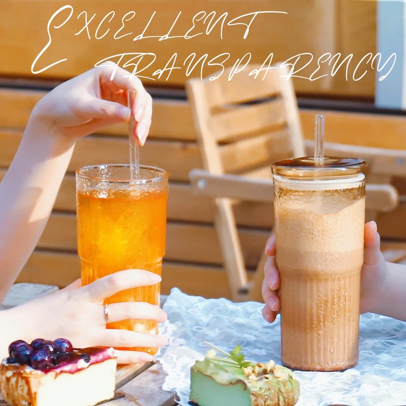 Puraville 20oz Glass Cups with Lids and Straws, 2 Pack
