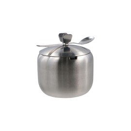GUEDKIKL Stainless Steel Sugar Bowl with Butterfly-Shaped Lid and Spoon, 15OZ Sugar Container Salt Pepper Spices Bowl Storage Jar for Home, Kitchen