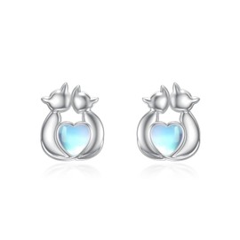 HARMONY BOLA Sterling Silver Cat Earrings Moonstone Cute Cat Stud Earrings Christmas Birthday Jewelry Gifts for Women Girls