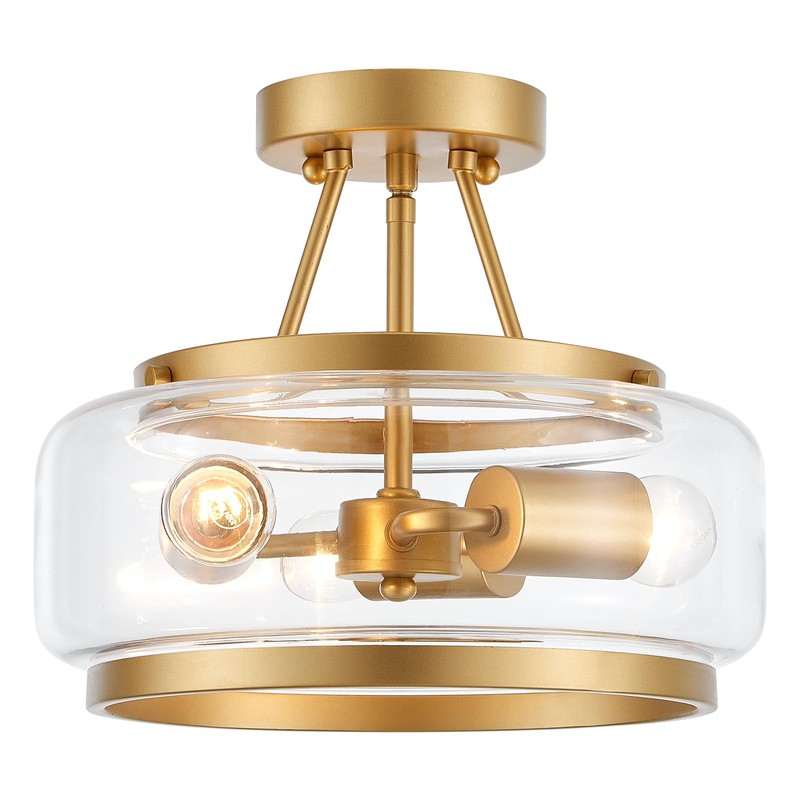 MERCASA Modern Gold Semi Flush Mount Ceiling Light,3-Lights Gold Glass