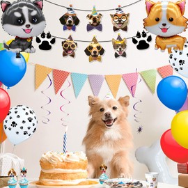 Puppy Dog Birthday Party Supplies, Dog Party Decorations & Dog Birthday Party Tableware Set - Puppy Balloons Banner Plates Cups Table Cloth etc Dog Themed Party Supplies