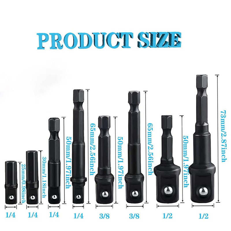 YUENTOEN 8Pcs Impact Socket Adapter Set, Socket to Drill 1/4"