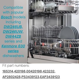 Dishwasher Wheels Lower Rack for Bosch 8 Pack - Replacement Parts 165314 420198 AP2802428 PS343912 for Kenmore Dishwasher Drawer Bottom Rack Rollers