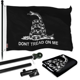 UD_G128 Combo Pack: Flag Pole 6 FT Black Tangle Free & Gadsden Black and White Flag 3x5ft 150D Printed Polyester