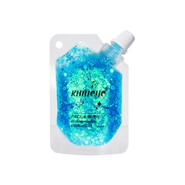 Holographic Face Glitter Gel Body Shimmer Makeup for for Hair, Face, Clavicle, Arm, Nail, Eyeshadow, Long Lasting Waterproof Mermaid Sequins Party Glitter for Rave Festival, 1.35oz (Luminous Blue)
