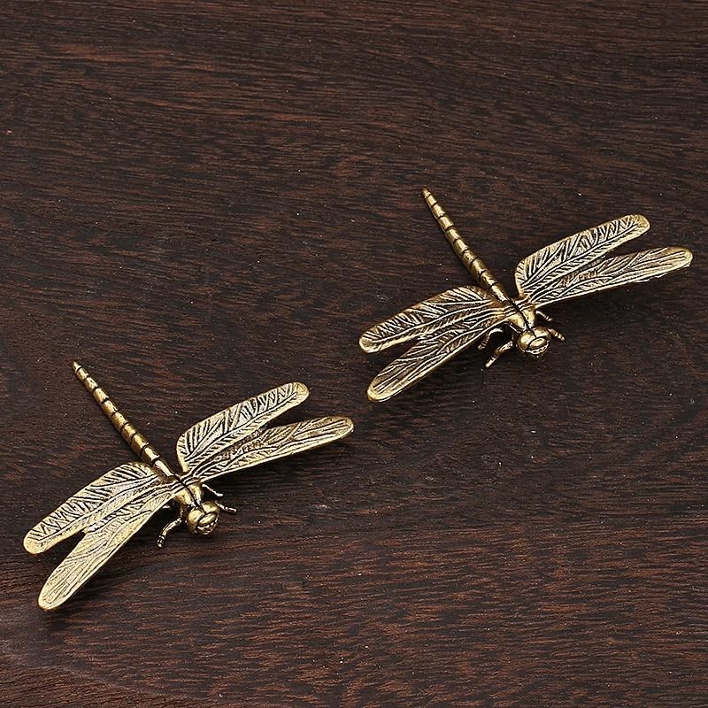3pcs Gold Dragonfly Sculpture Solid Metal Insect Ornament Mini Insect