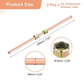 sourcing map 2Pcs Air Compressor Exhaust Tube, 3/8" Thread Dia 8" Length Hex Nut Aluminum Tube Air Tube Compressor Hardware Accessories Replacement Parts(Flared Mouth)