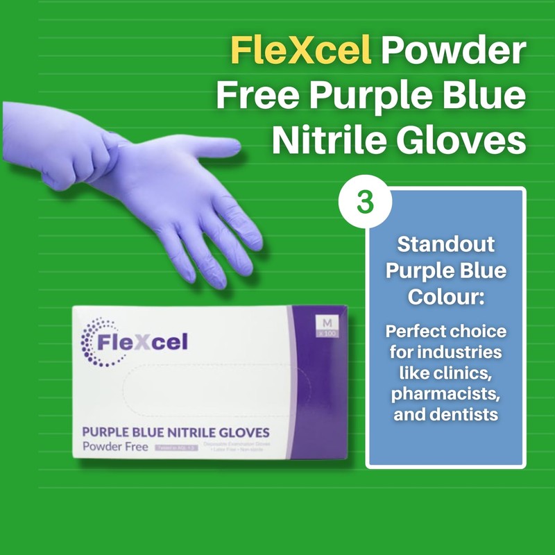 FleXcel Powder Free Nitrile Gloves, Purple, Small - Medical-Grade, Latex-Free,