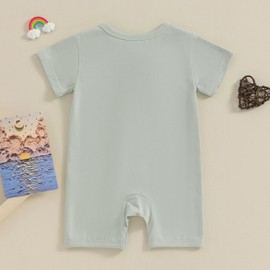 Merqwadd Baby Boy Girl 2 Pack Romper Short Sleeve Zipper Jumpsuit Plain Summer Clothes (White&Sage,12-18 Months)