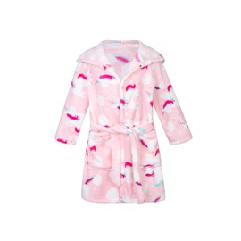 Kids Bathrobes Unicorn Toddler Cartoon Animal Robe Boys Girls Flannel Nightgown Children Soft Hooded Sleepwear Novelty Pajamas 2-3 years