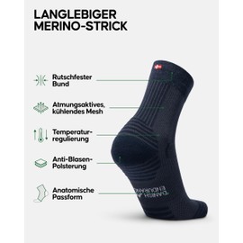 DANISH ENDURANCE Lightweight Merino Wool Hiking Socks, Warm Wool Socks, Merino Socks, Padded, Breathable, Unisex, for Men & Women, 3 & 5 Pairs, Multicoloured (1 x black, 1 x dark grey, 1 x navy blue),