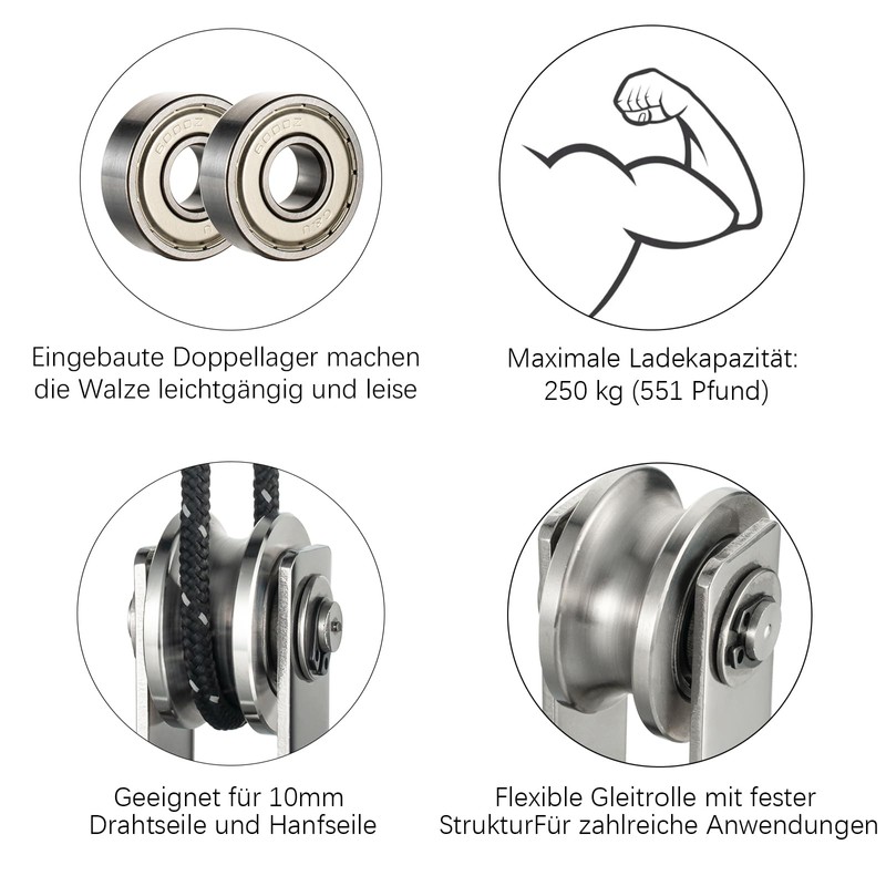 Pulley with 2 Ball Bearings, Fitness 304 Stainless Steel Pulley