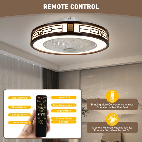 Unbranded LED Ceiling Fan Light Modern Dimmable Chandelier Lamp w/Remote