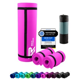 NBR Fitness Mat Yoga Mat 190 x 60 x 1.0 + 2 Fitness Pads 25 x 61 x 1.5 cm Pink Sports Mat Gymnastics Mat Training Mat Non-Slip Mat Sports Yoga Knee Mat Gymnastics Carry Strap
