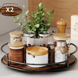 LAMU 2 Pack Wood Lazy Susan Organizer for Table Top, 9in 10in Lazy Susan Turntable for Cabinet, Kitchen, Countertop, Pantry, Bathroom, Rotating Spice Organizer, Wooden