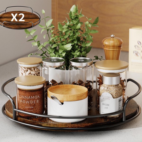 LAMU 2 Pack Wood Lazy Susan Organizer for Table Top,