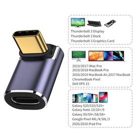 Cablecc 40Gbps Male to Female USB4 Type C 90 Degree Up Down Angled 100W Power Data 8K Video Adapter for Laptop Phone