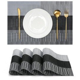 Alchymly Black Placemats Set of 4 Heat Resistant Indoor/Outdoor Place Mats for Restaurant Table Protection Vinyl Woven Non Slip Table Mats 30x45cm