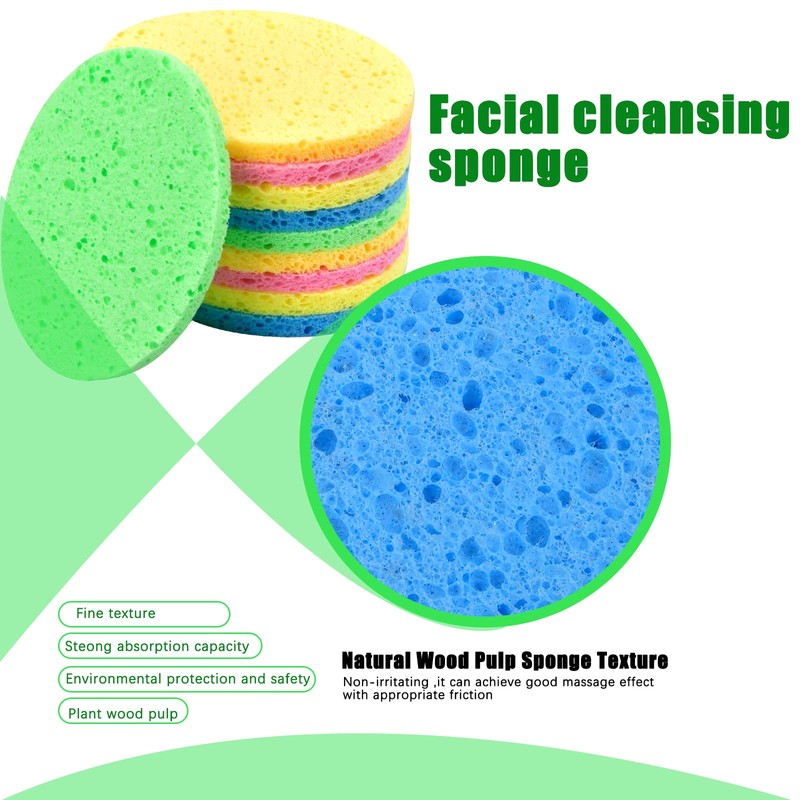 10 Pieces Face Wash Sponge, Natural Cellulose Face Cleansing Sponge