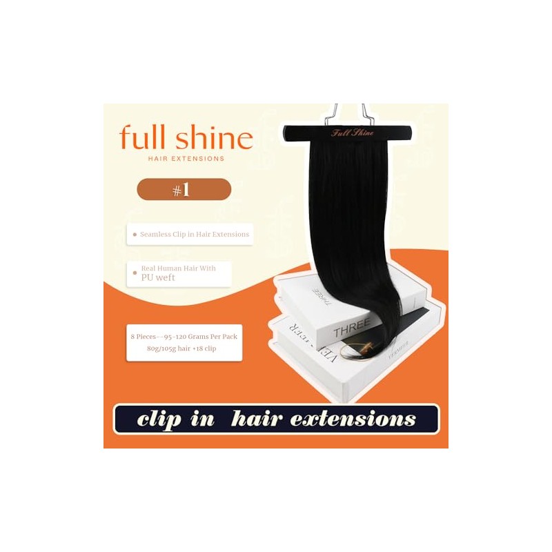 Full Shine Extensiones de Cabello Negro con Trama PU Invisible