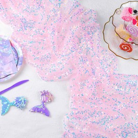 BrillShine Table Runner Pink 63 x 300 cm Table Runner Table Runner Table Runner Table Runner for Mermaid Sequins Suitable for Party Decoration Birthday Weddings Christmas School Decoration