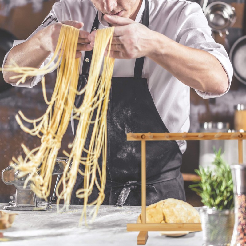 Relaxdays Pasta Dryer, 8 Bars, Long Pasta, Space-saving, Foldable, Bamboo