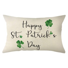 Ogiselestyle Happy St Patricks Day Shamrock Throw Pillow Cover, 12 x 20 Inch Clover Farmhouse Cushion Case Decoration for Sofa Couch