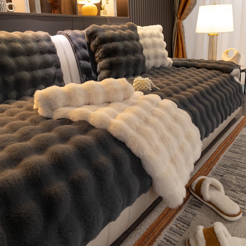 MDSASFD Faux Fur Couch Cover, Soft Warm Plush Sofa Couch