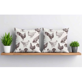 Cushion Covers Set of 2 Pack 45 x 45 cm Soft Short Plush Cocks and Hens Decorative Throw Pillow Cases Cute Pillow Cover for Sofa Bed Garden Outdoor Decor with Invisible Zipper Pillow Covers