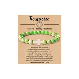 Cross Bracelet for Women Anxiety Fidget Bracelet Natural Stone Bracelet Gemstone Beaded Bracelet Adjustable Stretch Bracelet Religious Jewelry Gift for Women