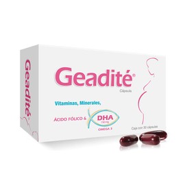 Geadité | Vitaminas Prenatales | Fórmula patentada completa de Vitaminas, Minerales, Ácido Fólico, Omega 3, DHA | 30 Cápsulas de Gelatina Blanda