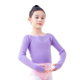 Daydance Light Purple Kint Girls Dance Sweater Ballet Warm Up Crop Top for with Thumb Holes