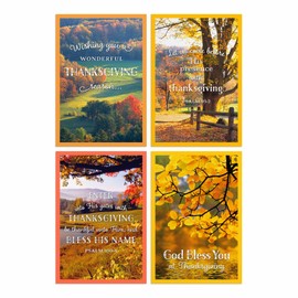 DaySpring - God Bless you at Thanksgiving - 4 Fall Landscape Design Assortment with KJV Scripture - 12 Boxed Cards and Envelopes (J1338)