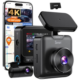 Sarmert C2 4K Dual Dash Cam Front and Rear- Built-in GPS and 5G WiFi, Free 64GB Card Included,2" IPS Screen Dash Camera with Super Night Vision, Loop Recording, WDR, 150° Wide, G-Sensor