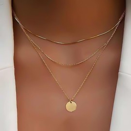 Cybche Boho Layered Disc Coin Necklace Choker Round Disc Pendant Necklace Gold Coin Disc Necklace Chain Vintage Multi Layer Chain Necklace Jewellery for Women, Zinc, No Gemstone