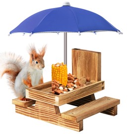 Gnodary Squirrel Feeder with Umbrella, Squirrel Feeders for Outside, Squirrel Picnic Table Feeder - Chipmunk Feeder Hold Corn, Corn Cob, Peanuts Style2 (Blue)