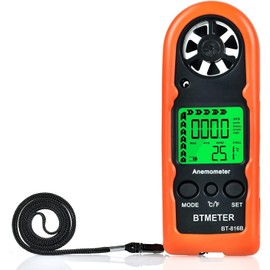 BTMETER Anemometer Handheld Wind Speed Meter, BT-816B Mini Digital Air Flow Meter with LCD Backlight/Wind Chill & Temp, Max/Avg/Current Mode to Measure Air Flow Velocity for Sailing Drone Golf HVAC