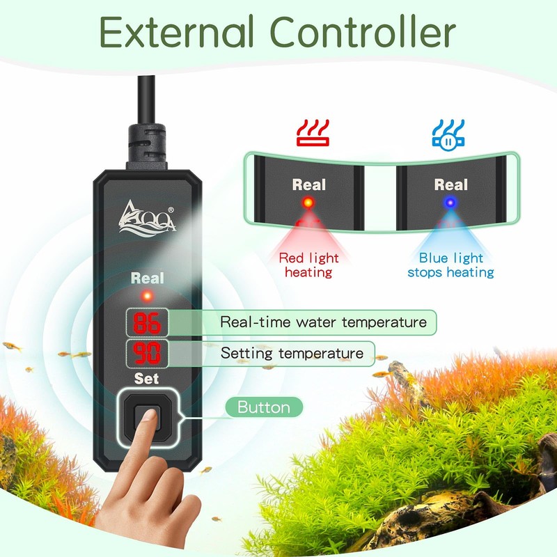 AQQA Aquarium Heater, 50w Fish Tank Heater with 59-93°F External