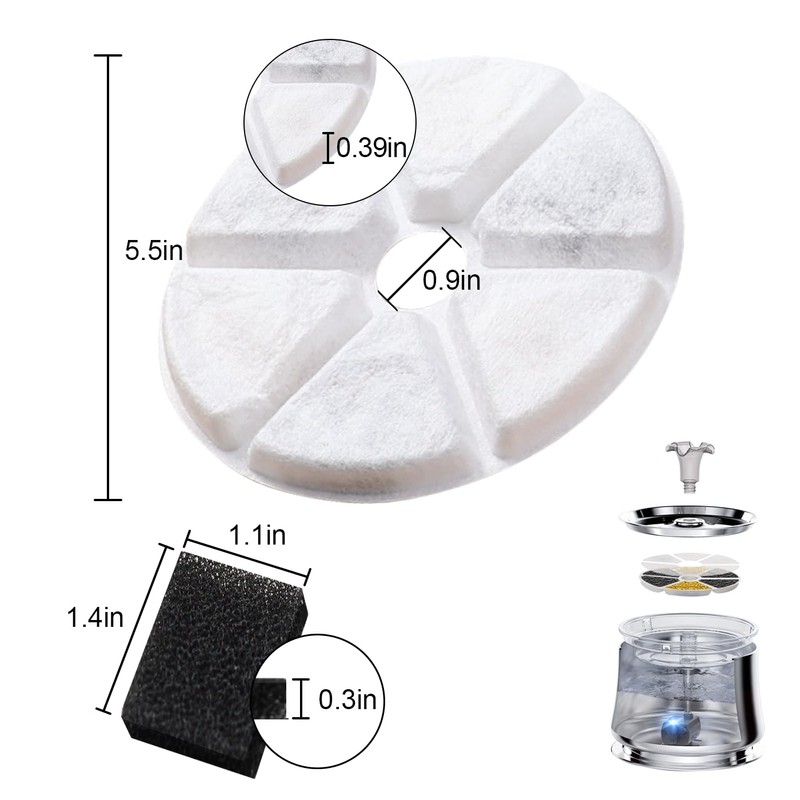 Kactoily Cat Water Fountain Filters for 2.5L/84oz, 6 Pack Replacement