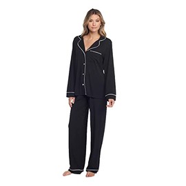 Barefoot Dreams Women's Luxe Milk Jersey Piped Pajama Set, Black, X-Large