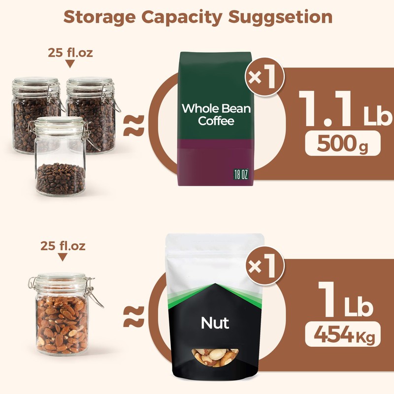 ComSaf Airtight Glass Canister with Lid Set of 6, 25oz