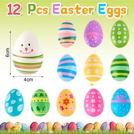Pack of 12 Easter Eggs for Hanging, Easter Eggs, Easter Eggs Decoration, 6 x 4 cm, Plastic Eggs for Hanging & Decorating, Plastic Eggs for Outdoor and Indoor Easter Decoration for Easter