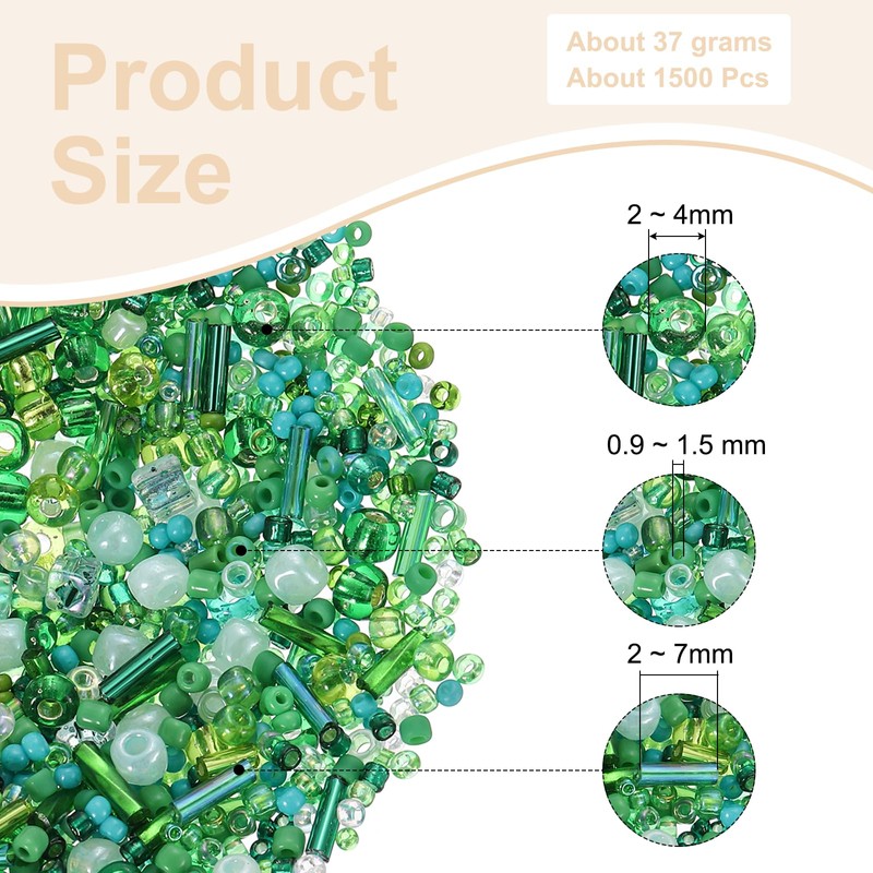 sourcing map 1500Pcs Mixed Glass Beads 2-4mm Bugle Beads Green