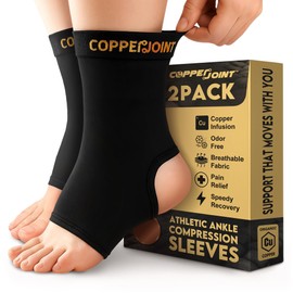 CopperJoint Athletic Foot Ankle Compression Sleeve – Pull On Copper Ankle Brace Women Support, Foot Sleeves, Breathable Elastic Braces Design for Basketball, Running, Sports - XXL - 2 Pack