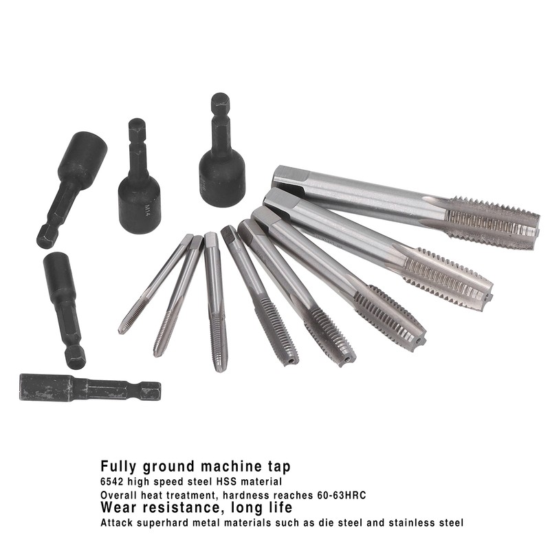 16Pcs Tap Socket Set Machine Lengthened Tapping Chuck 1/4in Hex