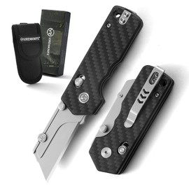 VIRENKNIFE Utility Knife,Pocket Knife，Quick Change Blade Razor Knife with Rail Lock, Folding Box Cutter with Pocket Clip and Nylon Sheath for Everyday Carry (Carbon Faced)