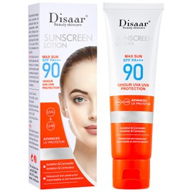 DISAAR BEAUTY Sunscreen Lotion SPF 90 PA+++ Sweatproof UVA/UVB Protection Waterproof Moisturizing Skin 50ml / 1.69fl.oz