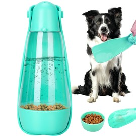 UPSKY Portable Dog Water Bottle, 3-in-1 Foldable Dog Water Dispenser with Food Container & Poop Scooper, Leak Proof, Ideal for Walking, Traveling, Hiking with Small/Large Dogs, 14.2 oz(Green)