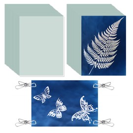 A5 Cyanotype Paper Set, 32 Pieces Wefaly Sun Printing Paper with Plastic Tool and Clip, Highly Sensitive Sun Printing Paper for Children, Adults, Crafts, DIY Project