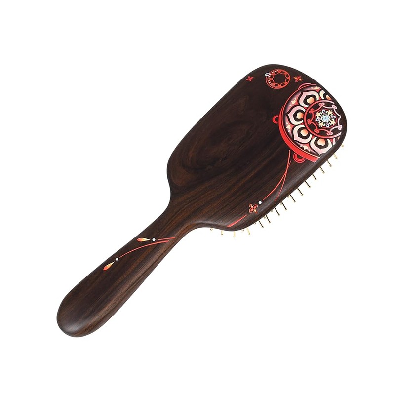TAN MUJIANG Wooden Hair Brush with Taiko Pattern Design -